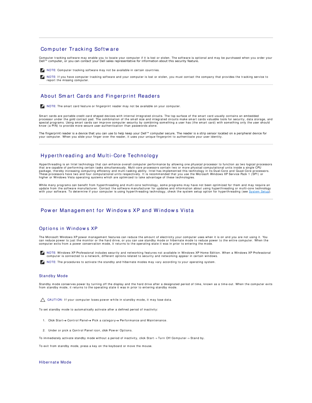 Dell 760 Computer Tracking Software, About Smart Cards and Fingerprint Readers, Hyperthreading and Multi-Core Technology 