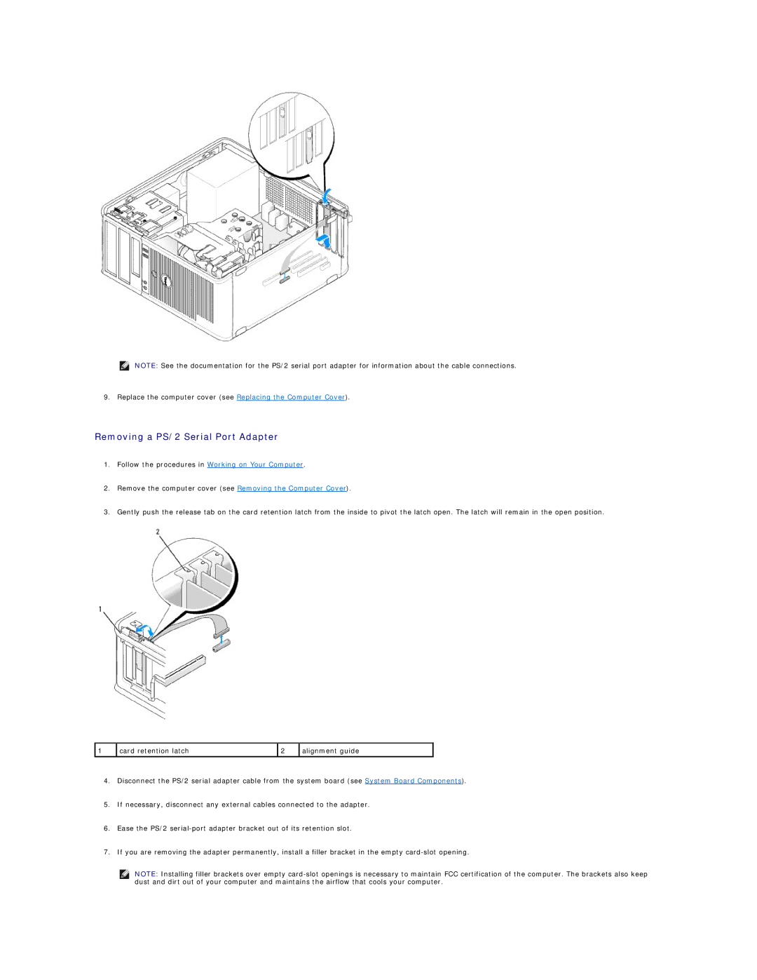 Dell 760 manual Removing a PS/2 Serial Port Adapter 