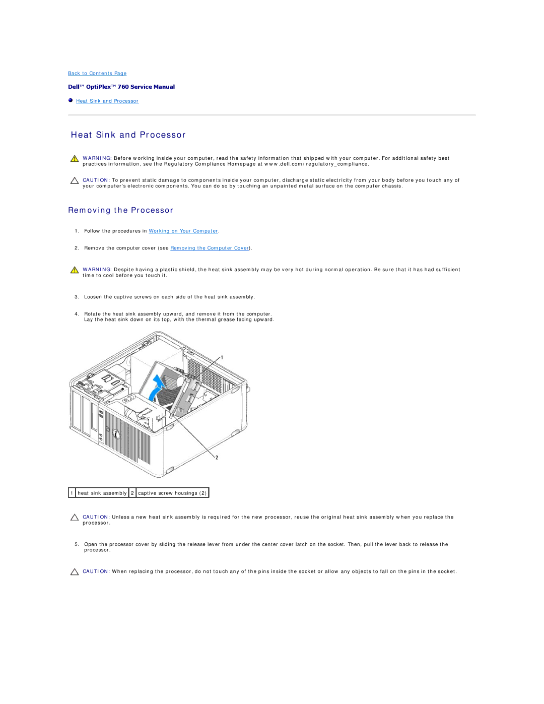 Dell 760 manual Heat Sink and Processor, Removing the Processor 