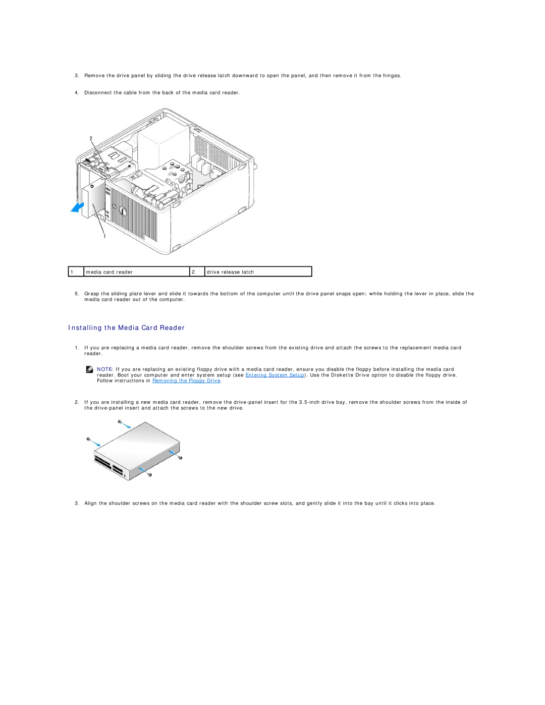 Dell 760 manual Installing the Media Card Reader 