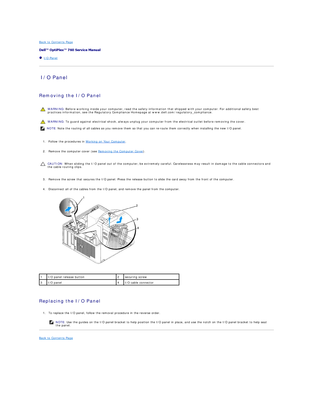 Dell 760 manual Panel 