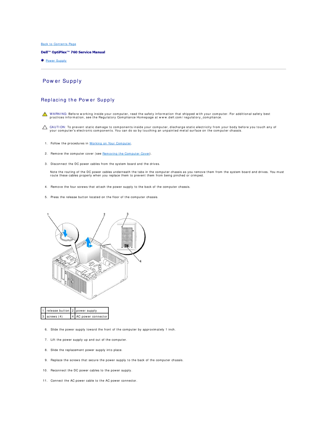 Dell 760 manual Power Supply 