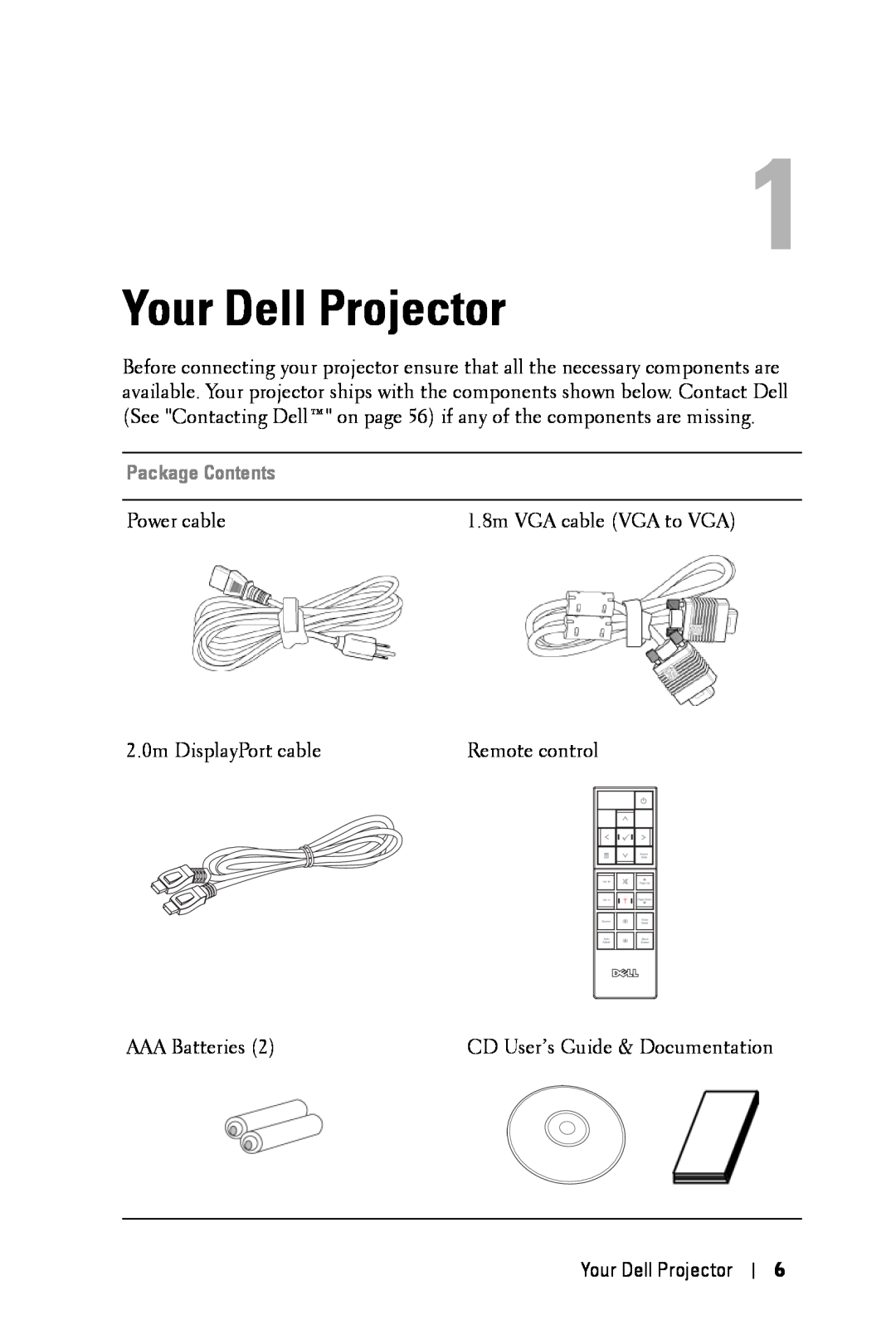 Dell 7609WU manual Your Dell Projector, Package Contents 