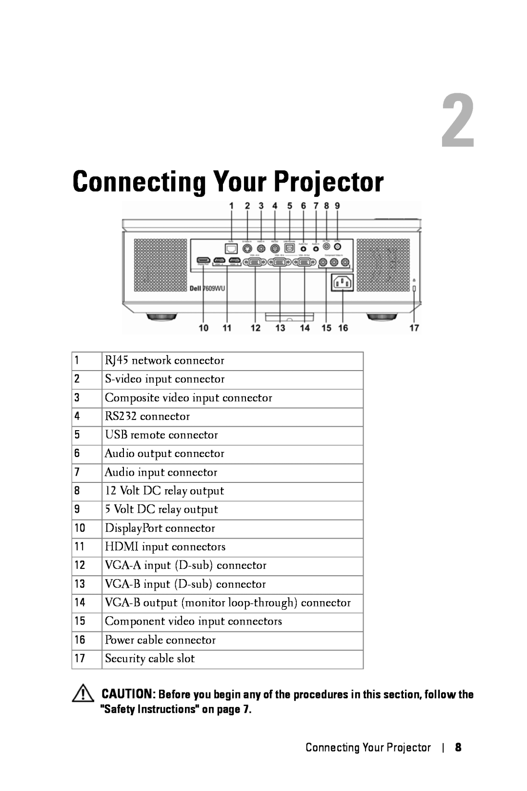 Dell 7609WU manual Connecting Your Projector 