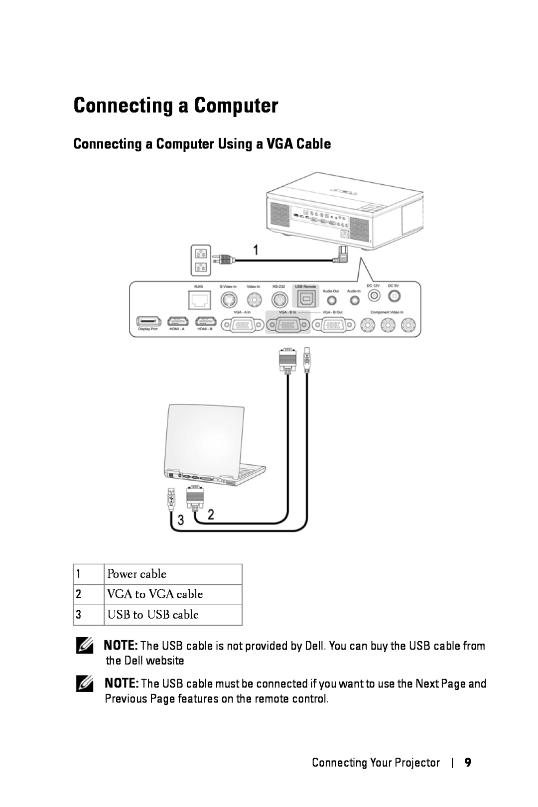 Dell 7609WU manual Connecting a Computer Using a VGA Cable 