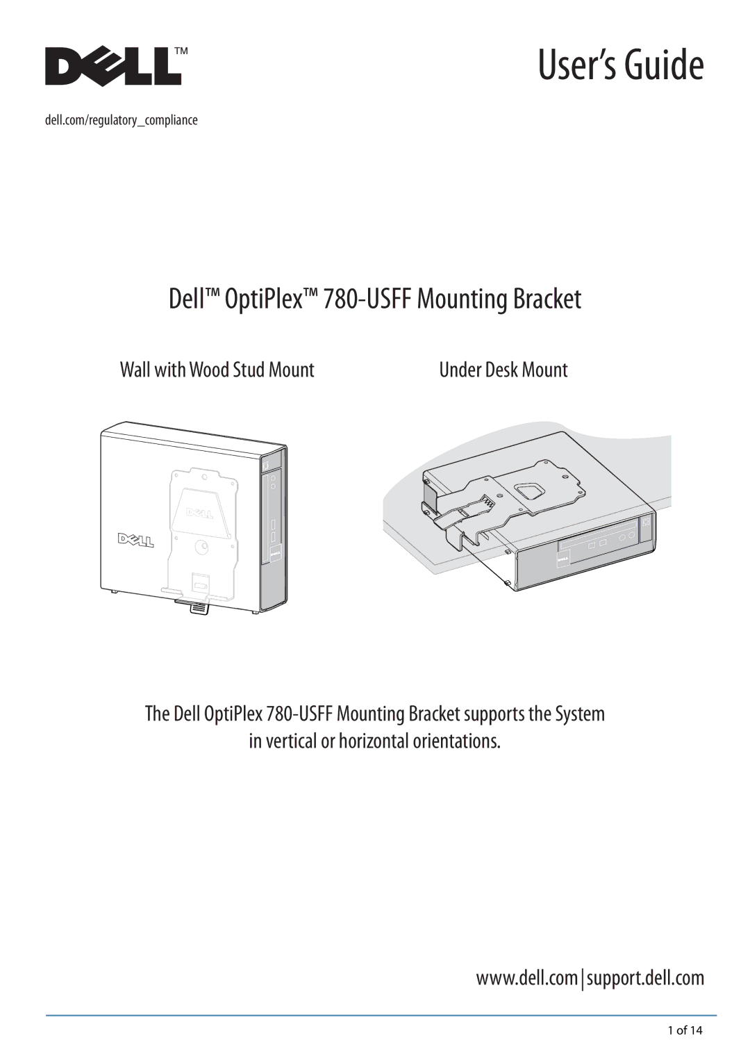 Dell 780-USFF manual Wall with Wood Stud Mount, Vertical or horizontal orientations 