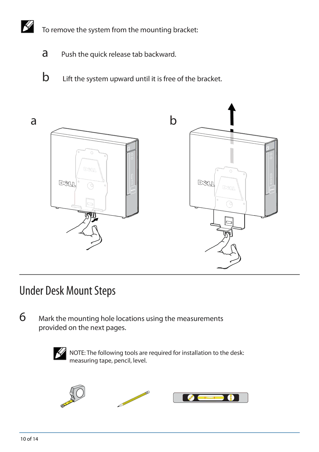 Dell 780-USFF manual Under Desk Mount Steps 