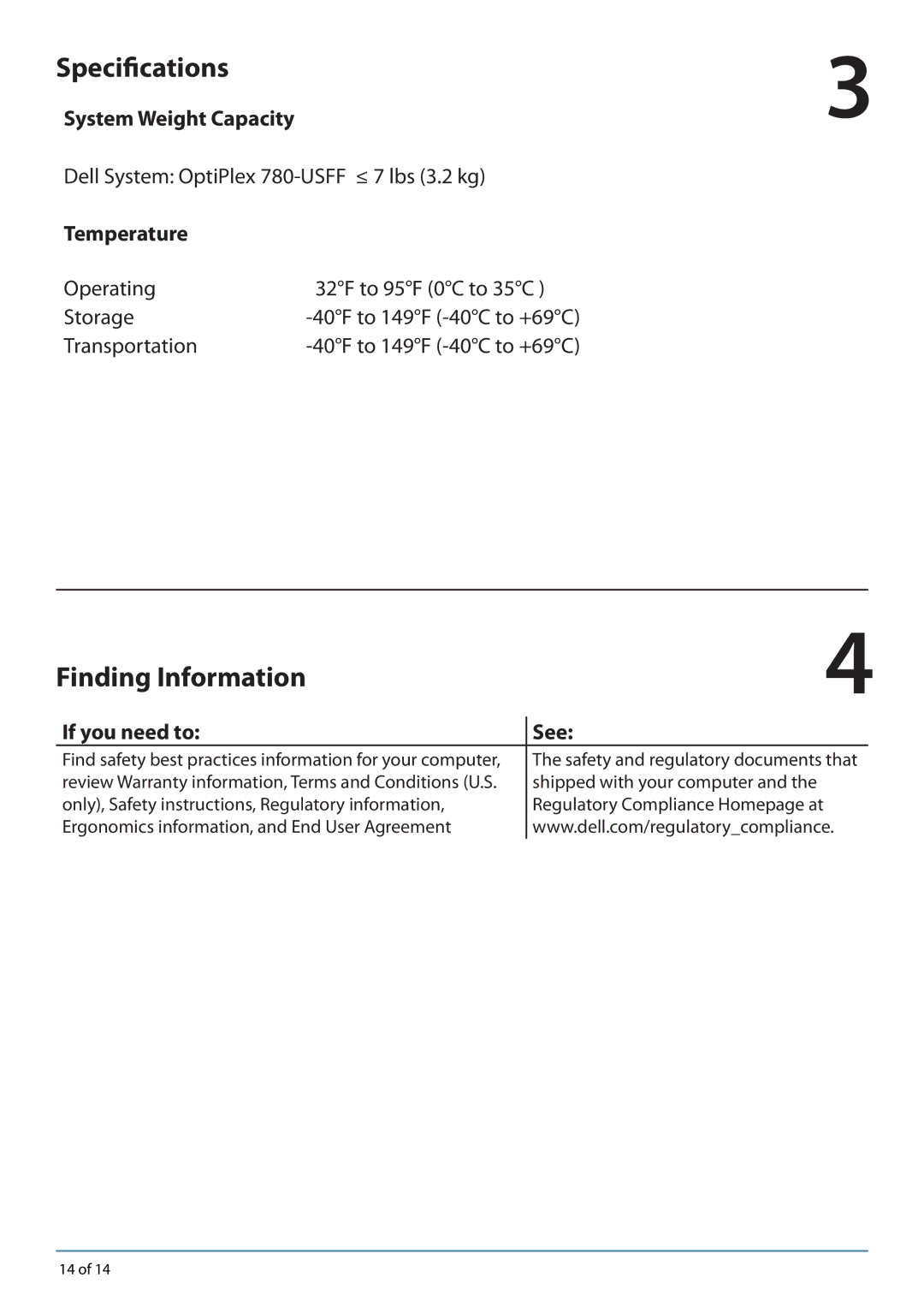 Dell 780-USFF manual Specifications 