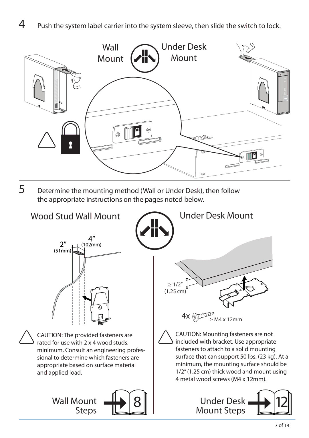 Dell 780-USFF manual Wood Stud Wall Mount, Under Desk Mount Steps 