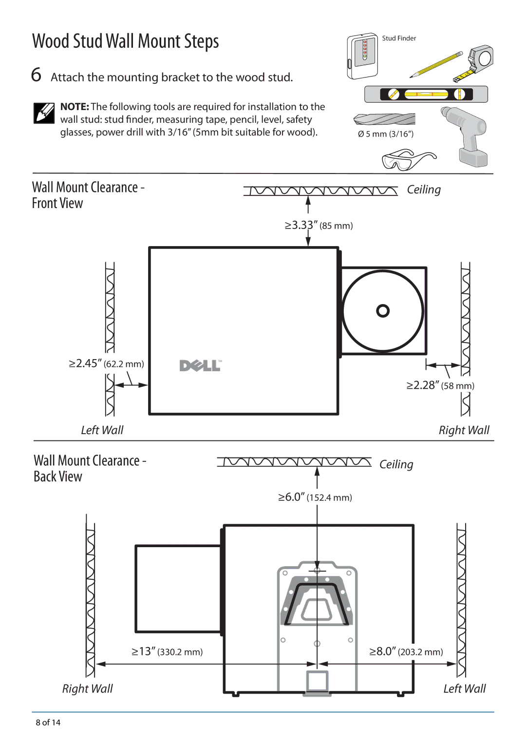 Dell 780-USFF manual Wood Stud Wall Mount Steps 