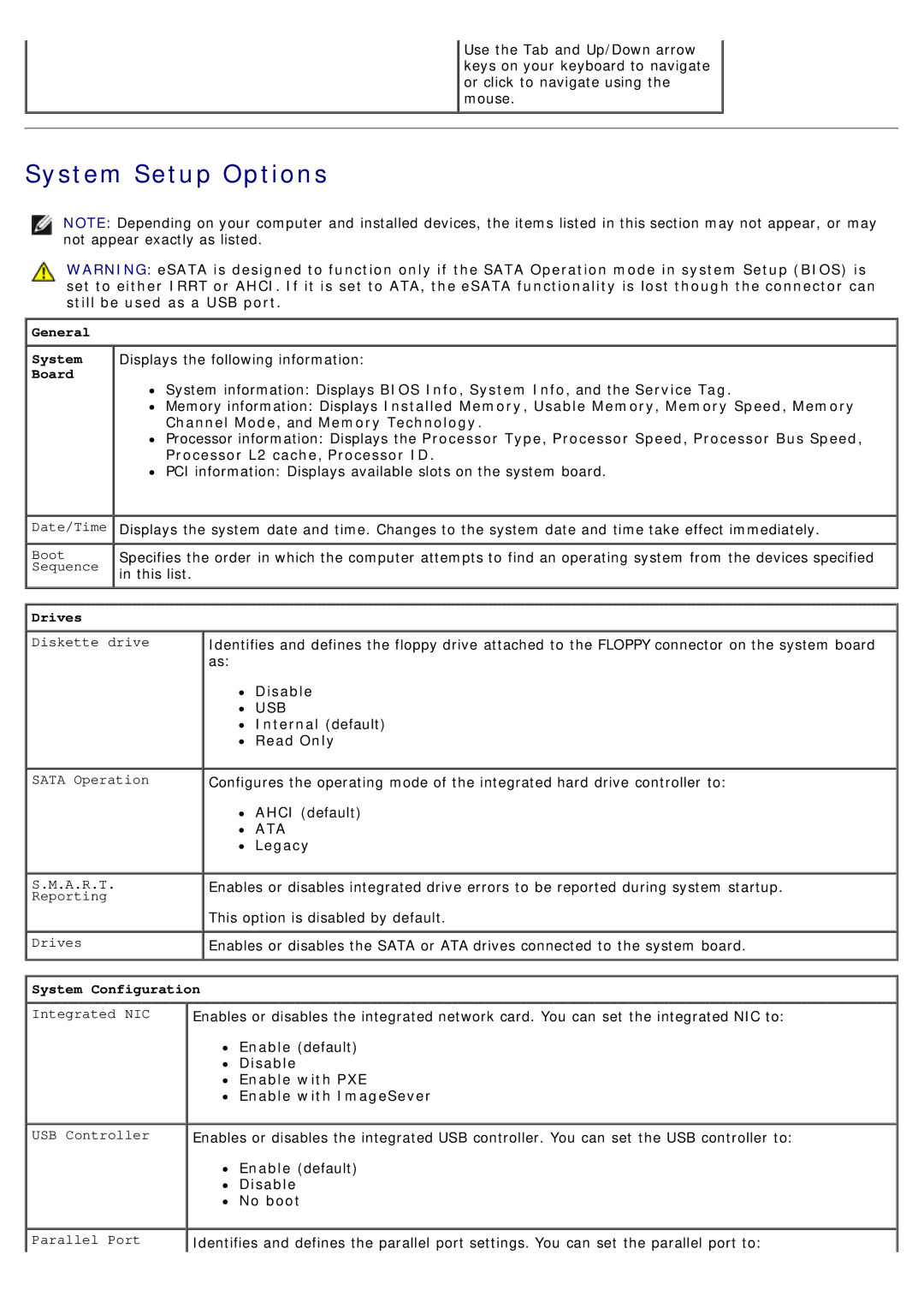 Dell 780 service manual System Setup Options 