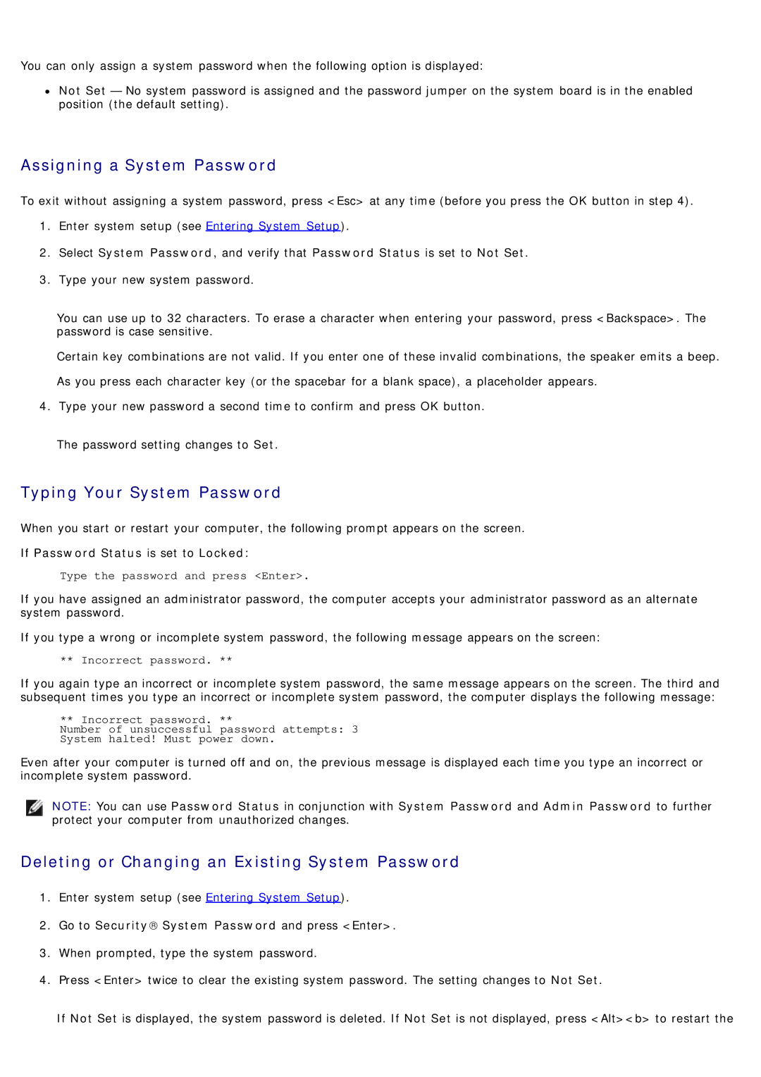 Dell 780 service manual Assigning a System Password, If Password Status is set to Locked 