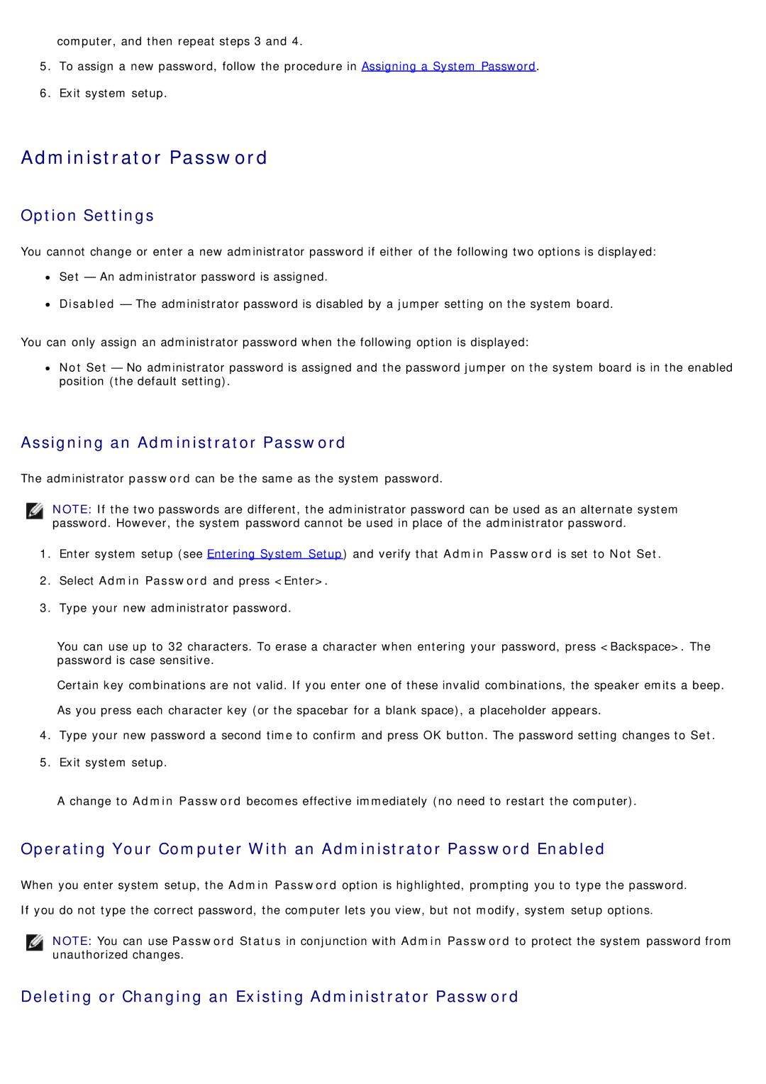 Dell 780 service manual Administrator Password 