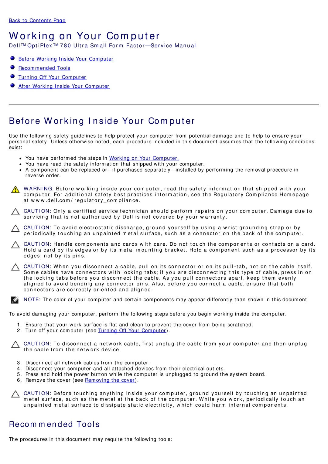 Dell 780 service manual Working on Your Computer, Before Working Inside Your Computer 