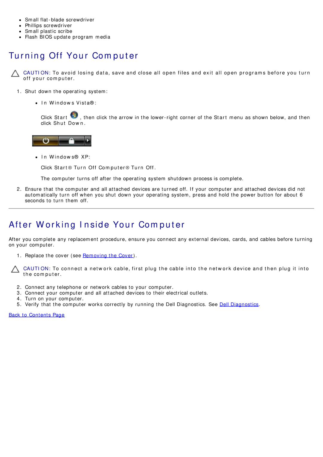 Dell 780 service manual Turning Off Your Computer, After Working Inside Your Computer, Windows Vista 