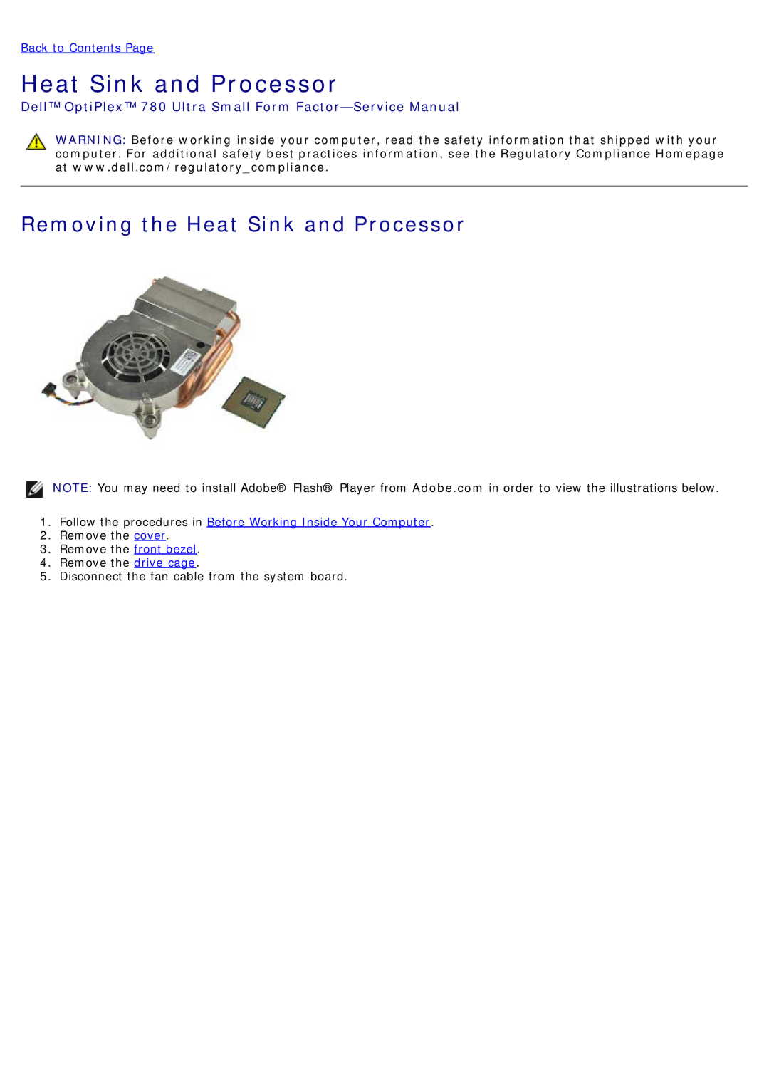 Dell 780 service manual Removing the Heat Sink and Processor 