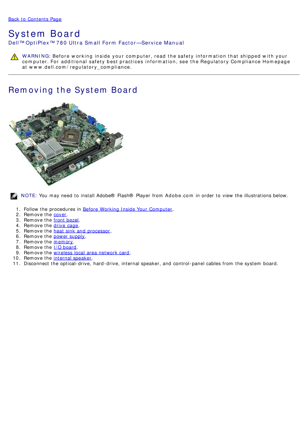 Dell 780 service manual Removing the System Board 