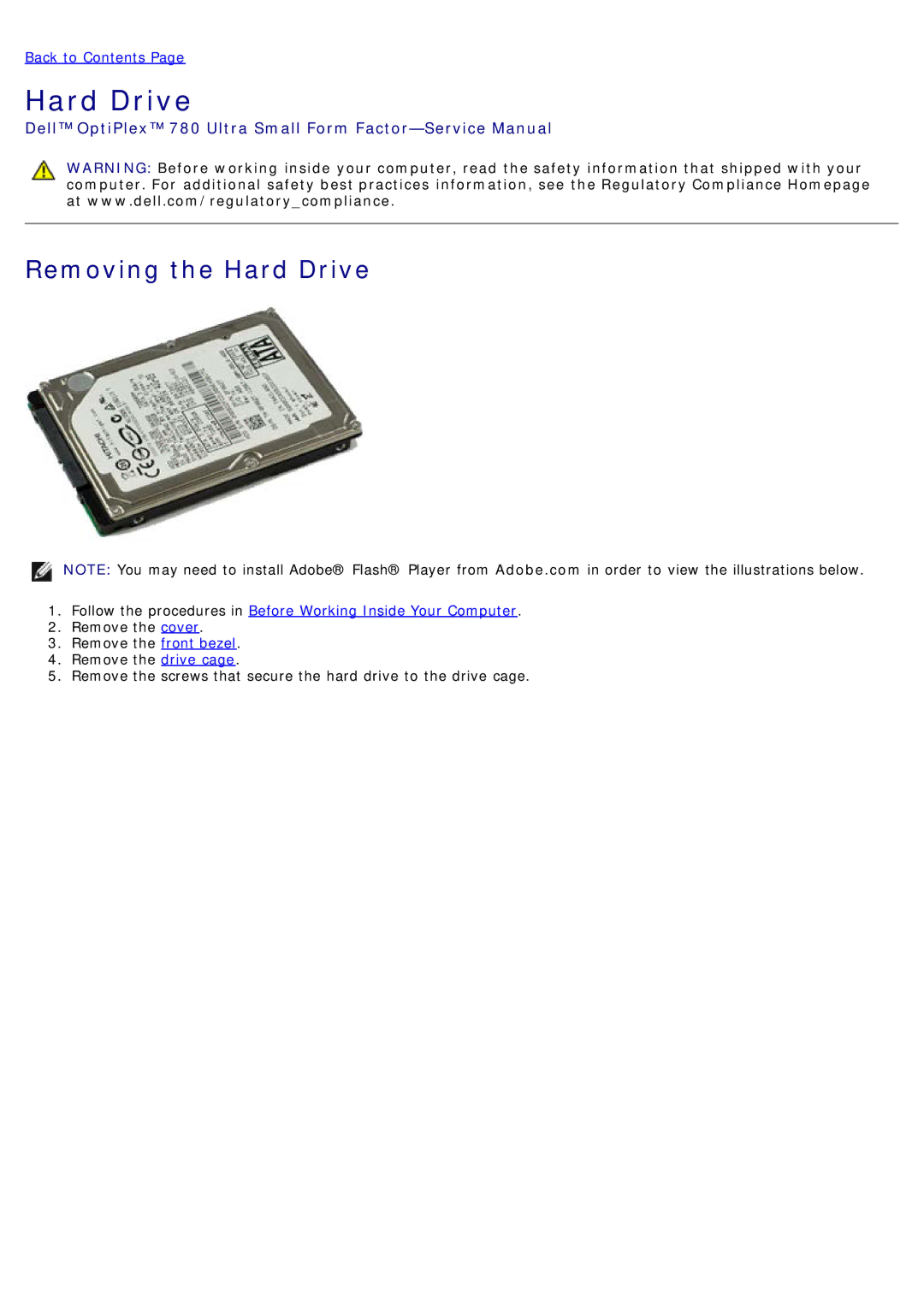 Dell 780 service manual Removing the Hard Drive 