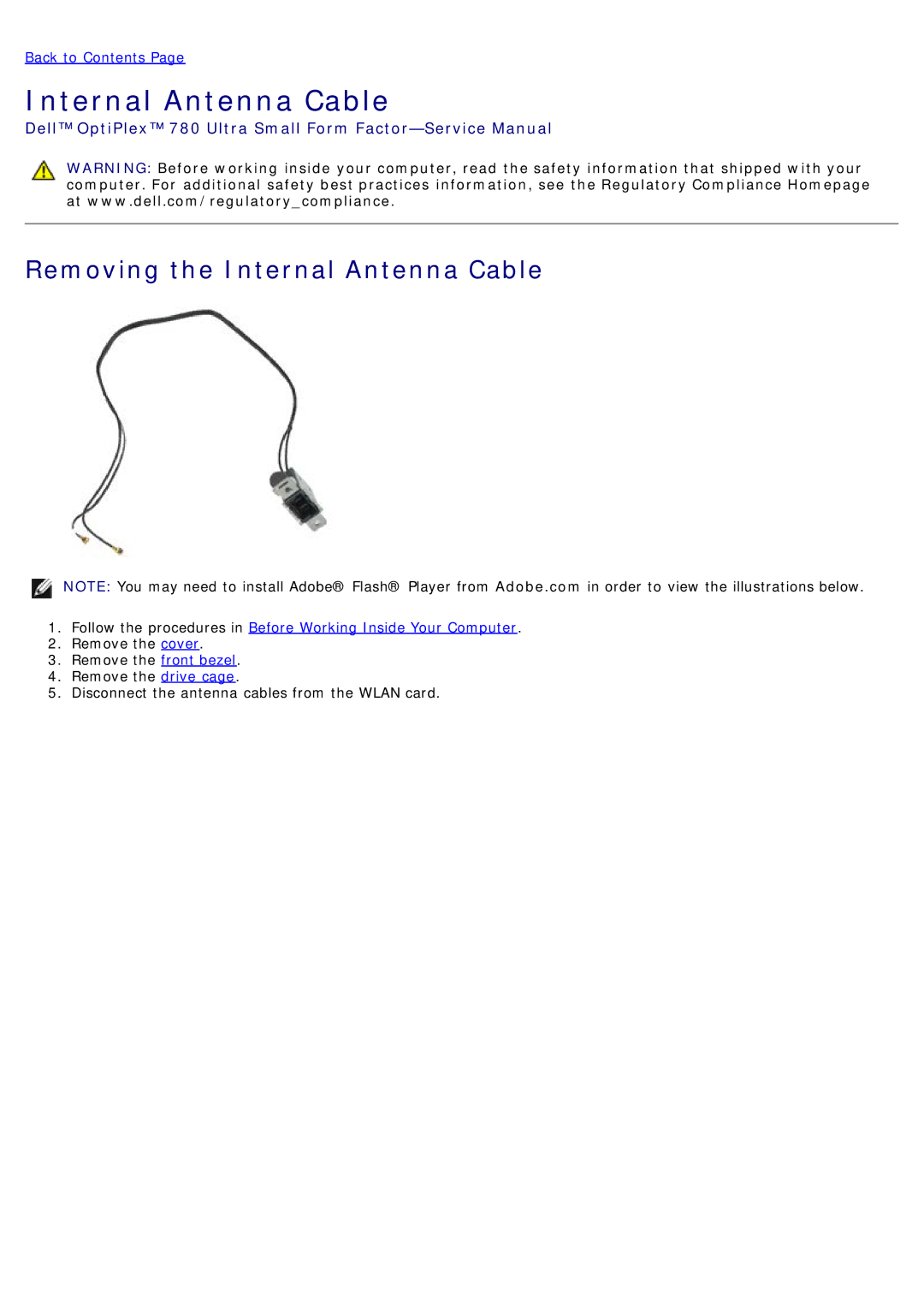 Dell 780 service manual Removing the Internal Antenna Cable 