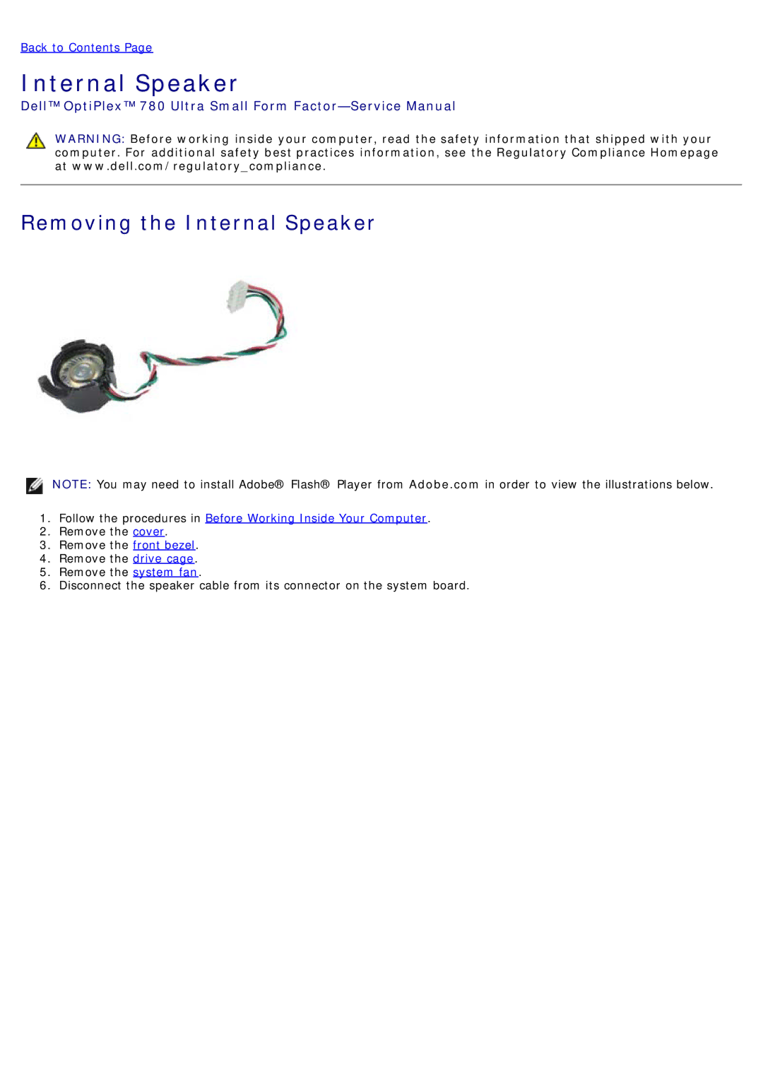 Dell 780 service manual Removing the Internal Speaker 