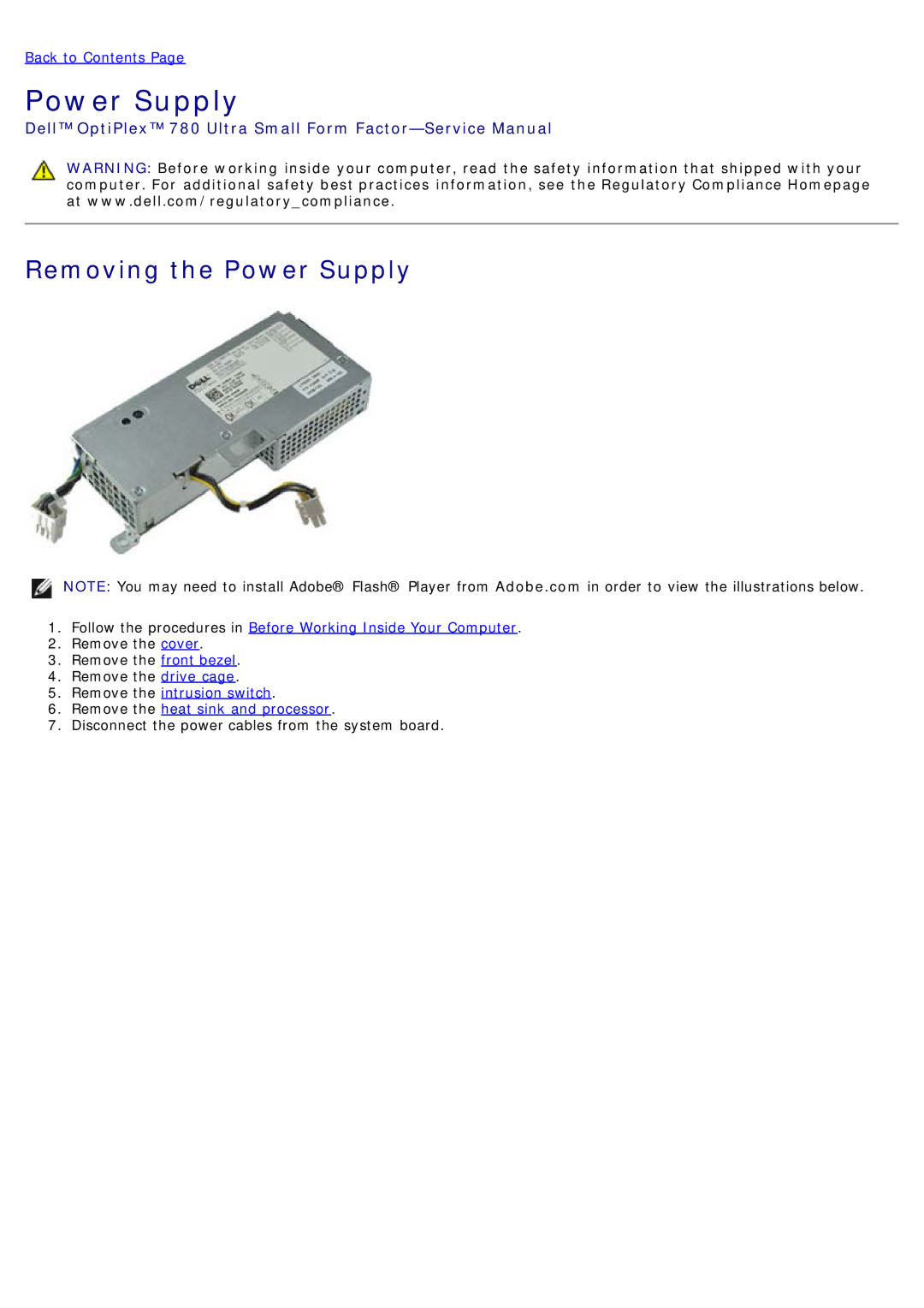 Dell 780 service manual Removing the Power Supply 