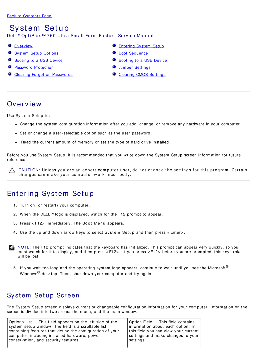 Dell 780 service manual Overview, Entering System Setup 