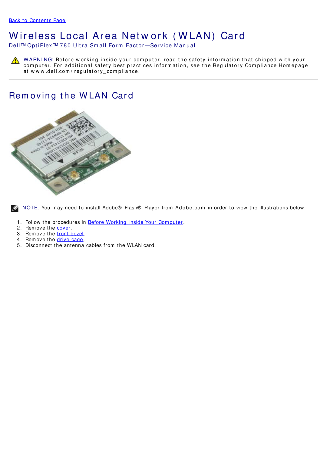 Dell 780 service manual Wireless Local Area Network WLAN Card, Removing the WLAN Card, Back to Contents Page 