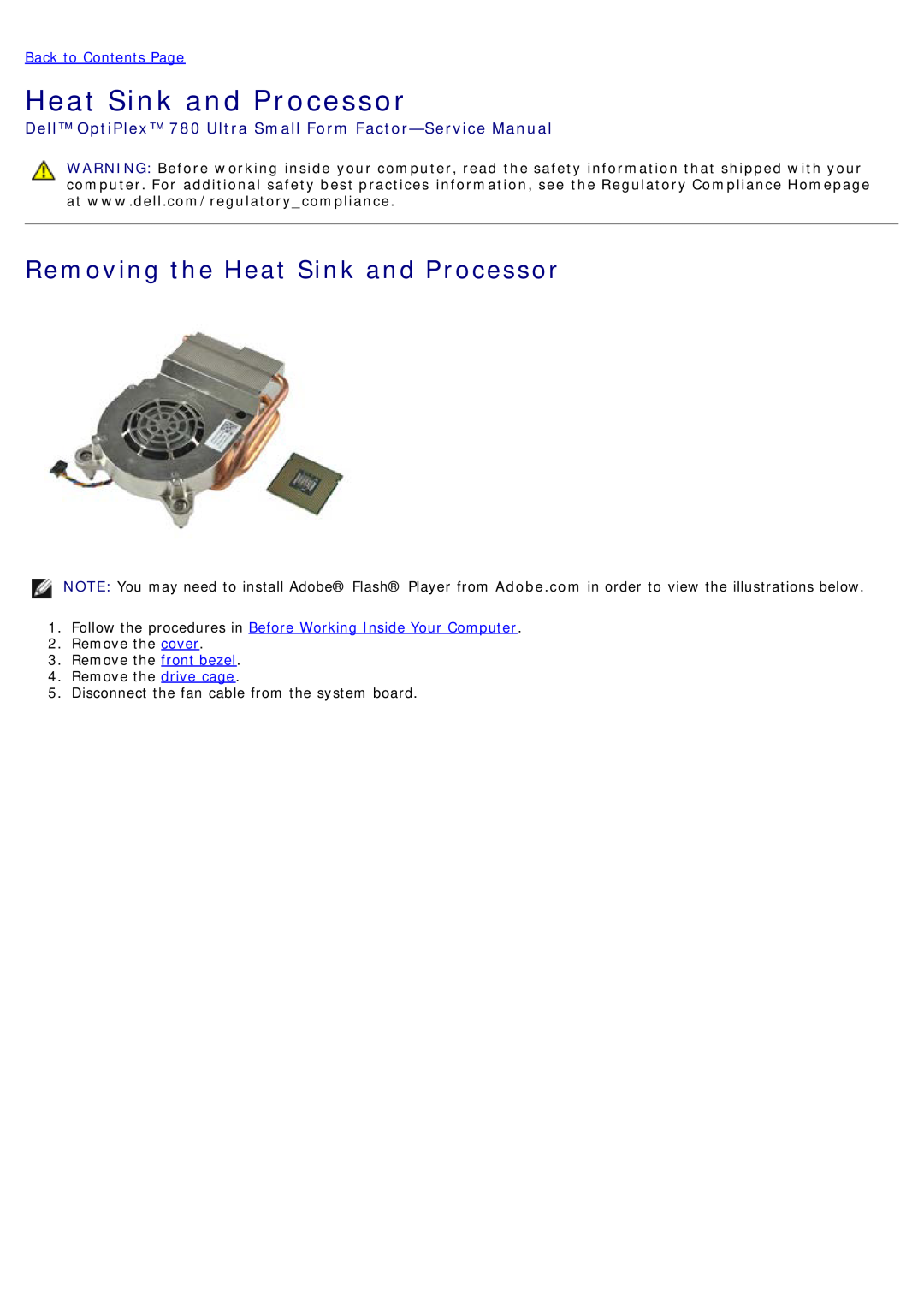 Dell service manual Removing the Heat Sink and Processor, Dell OptiPlex 780 Ultra Small Form Factor-Service Manual 