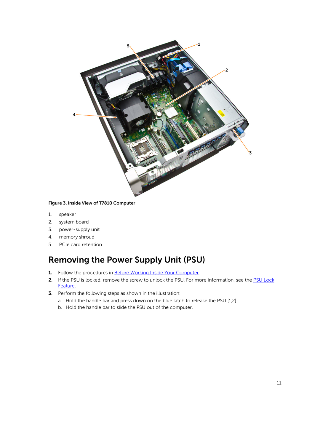 Dell 7810 owner manual Removing the Power Supply Unit PSU 