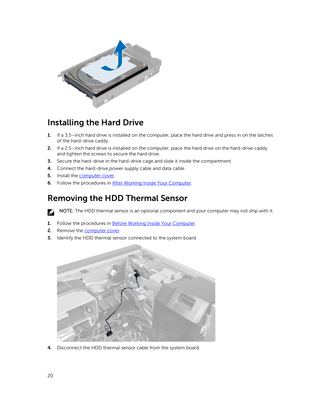 Dell 7810 owner manual Installing the Hard Drive, Removing the HDD Thermal Sensor 