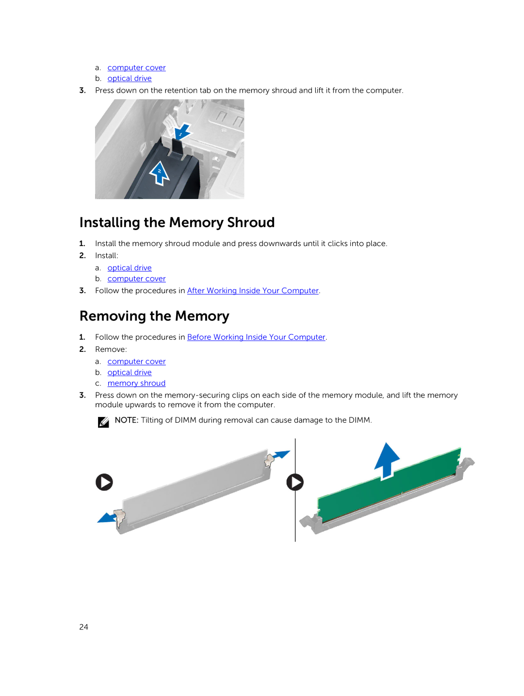 Dell 7810 owner manual Installing the Memory Shroud, Removing the Memory 