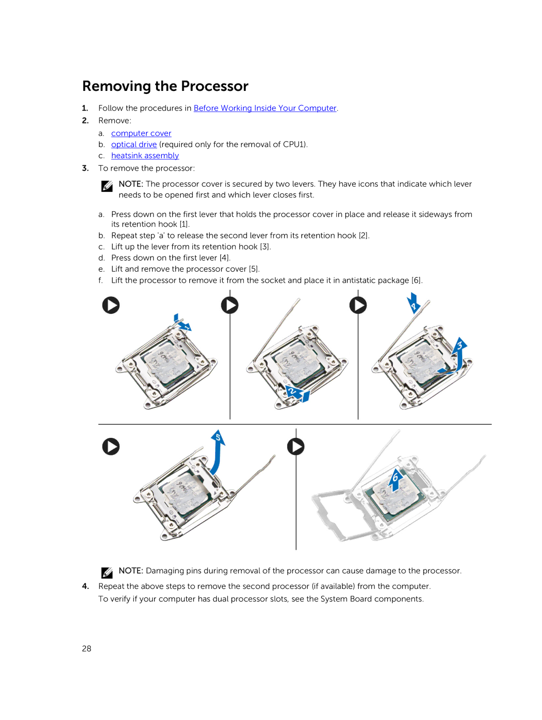 Dell 7810 owner manual Removing the Processor 