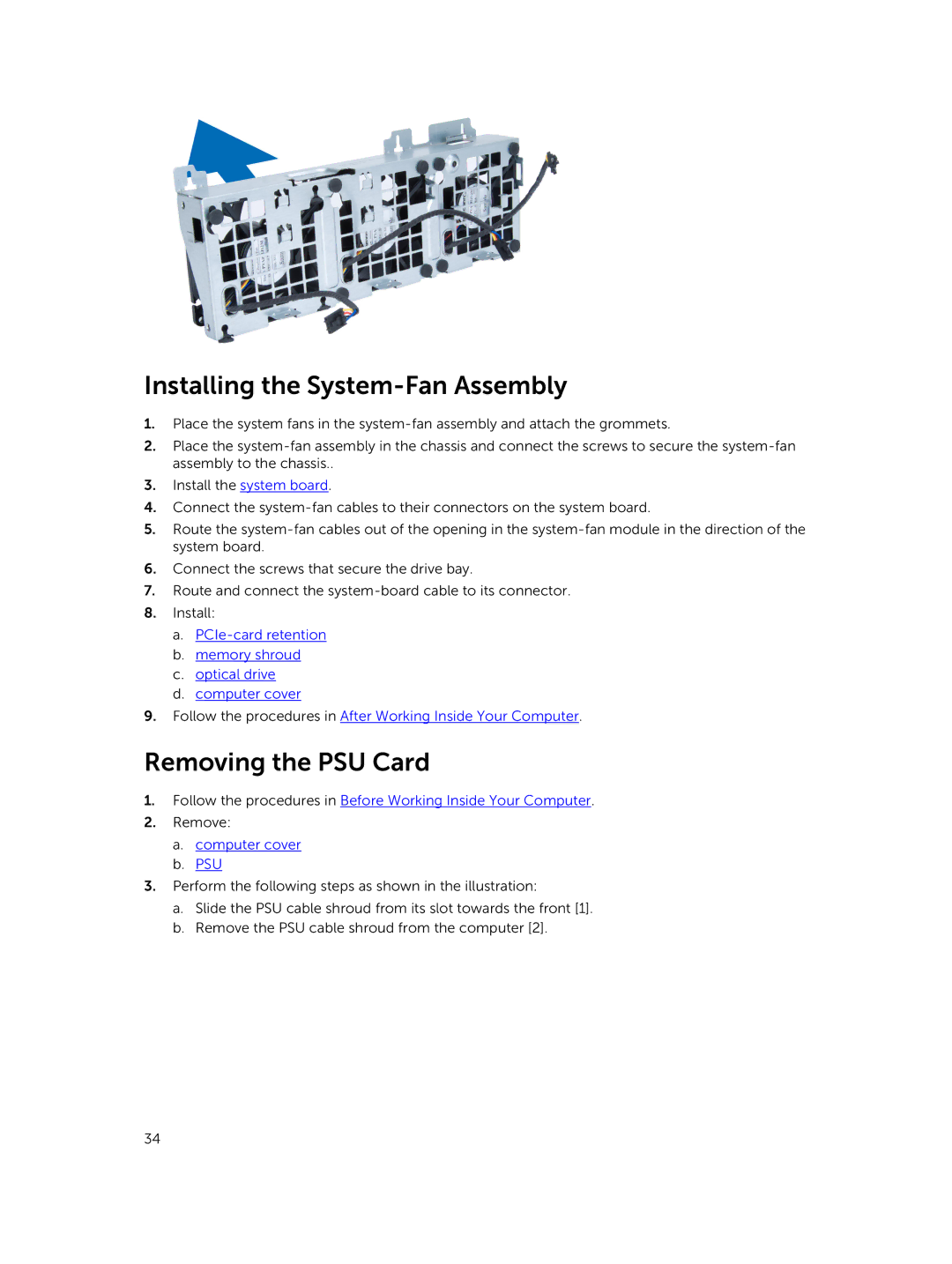 Dell 7810 owner manual Installing the System-Fan Assembly, Removing the PSU Card 