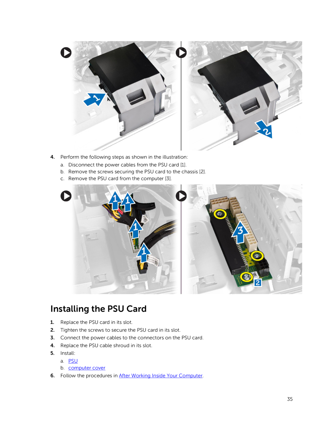 Dell 7810 owner manual Installing the PSU Card 