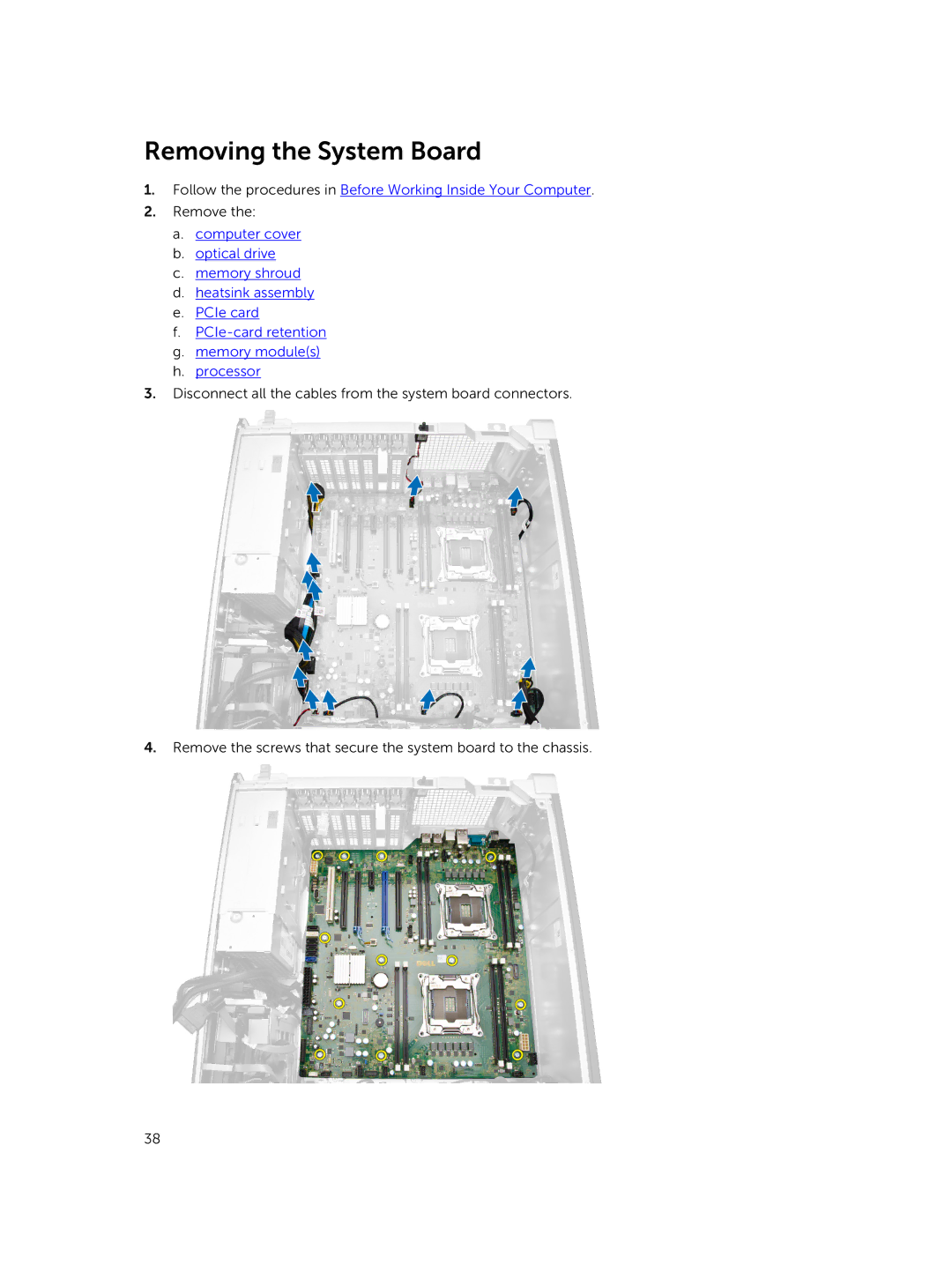 Dell 7810 owner manual Removing the System Board 