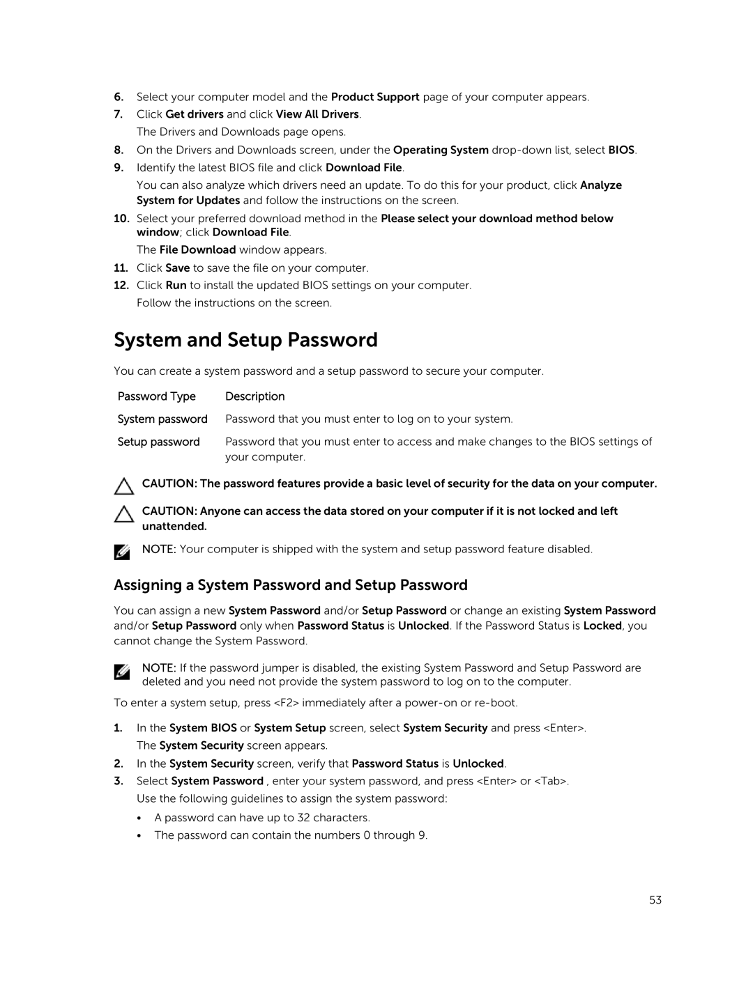 Dell 7810 owner manual System and Setup Password, Password Type 