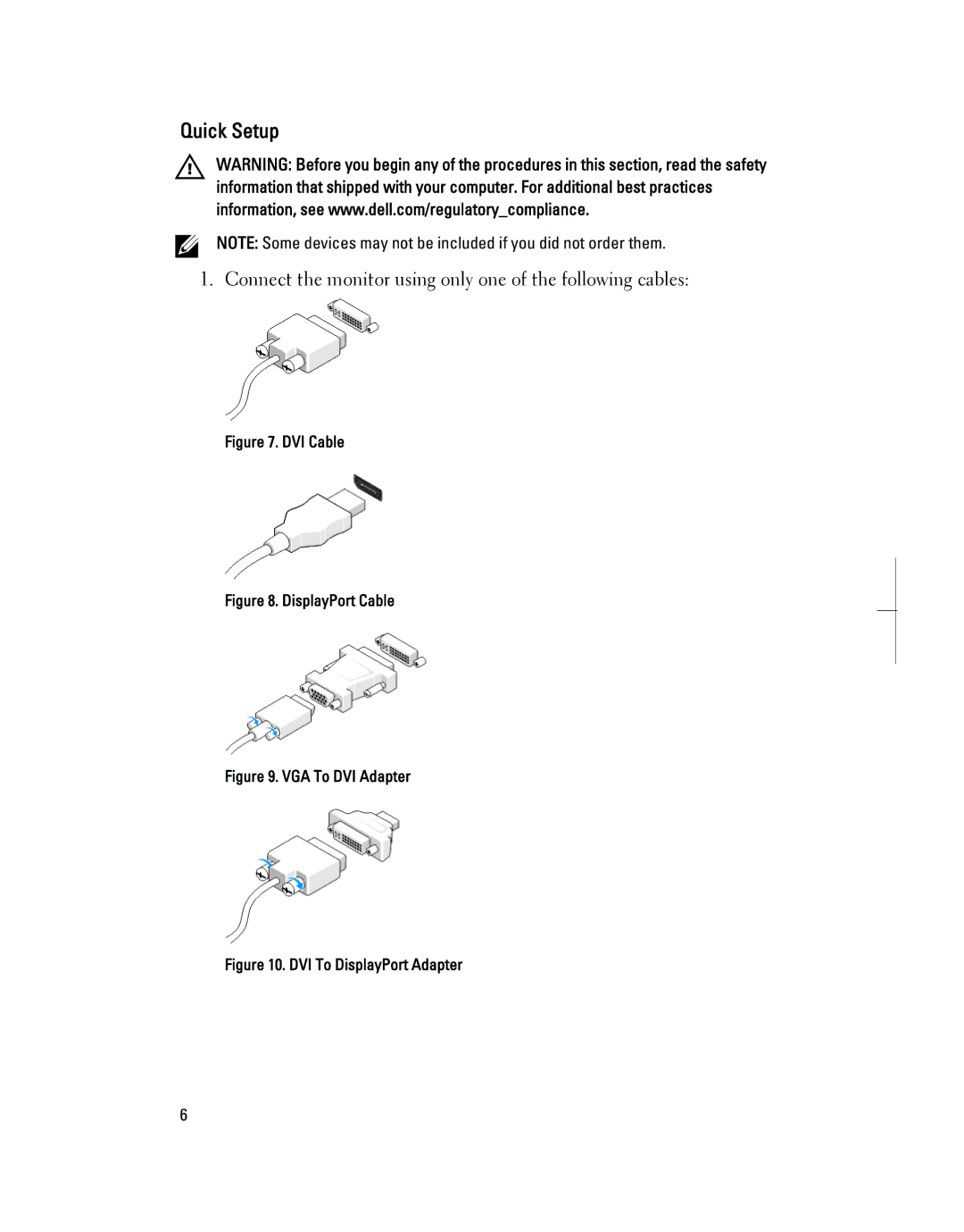 Dell 790.000 manual Quick Setup, DVI Cable 