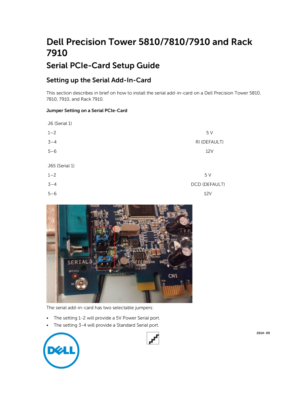 Dell setup guide Dell Precision Tower 5810/7810/7910 and Rack, Serial PCIe-Card Setup Guide 