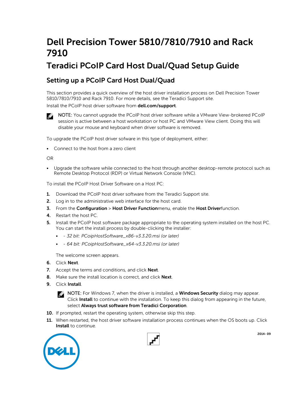 Dell setup guide Dell Precision Tower 5810/7810/7910 and Rack, Teradici PCoIP Card Host Dual/Quad Setup Guide 