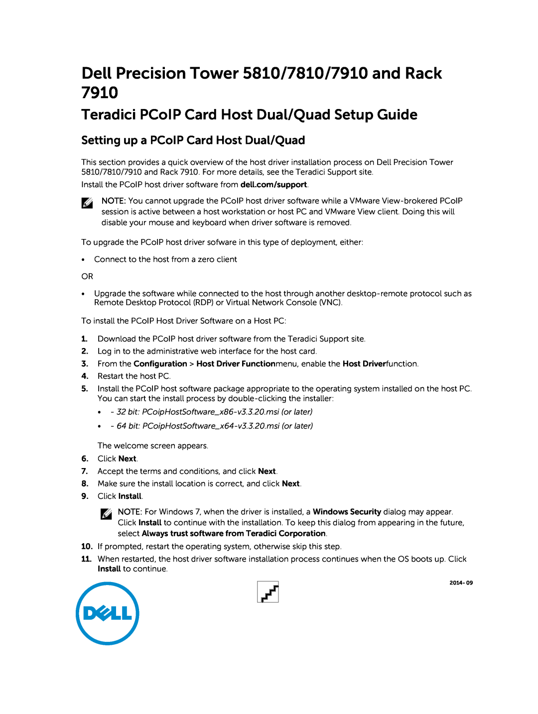 Dell setup guide Teradici PCoIP Card Host Dual/Quad Setup Guide, Dell Precision Tower 5810/7810/7910 and Rack 