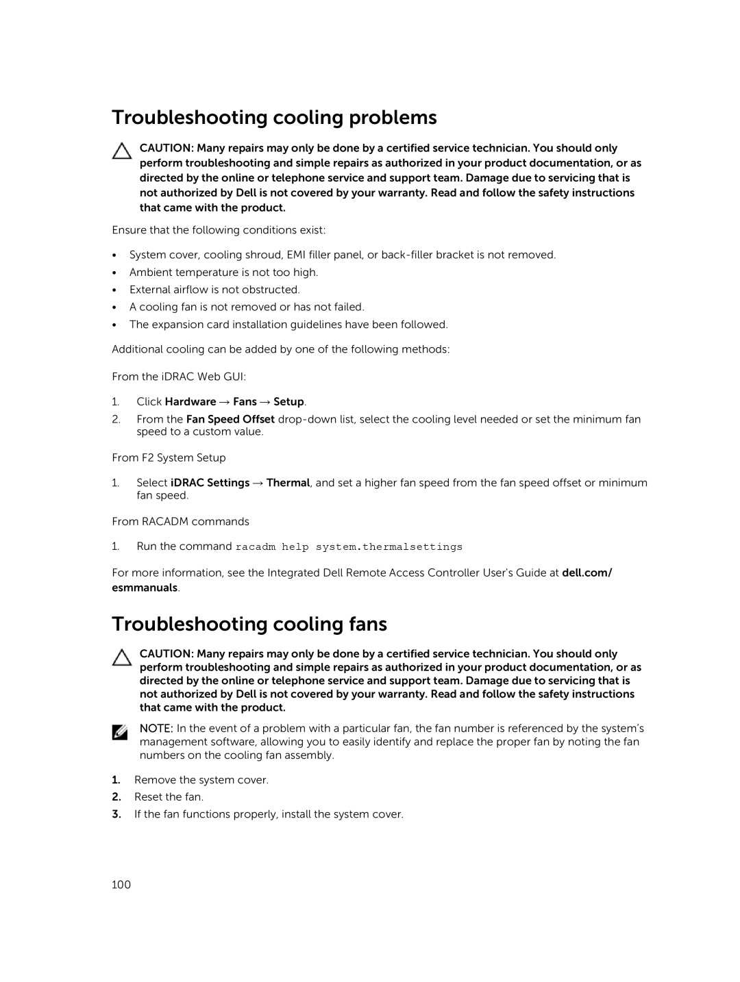 Dell 7910 owner manual Troubleshooting cooling problems, Troubleshooting cooling fans 