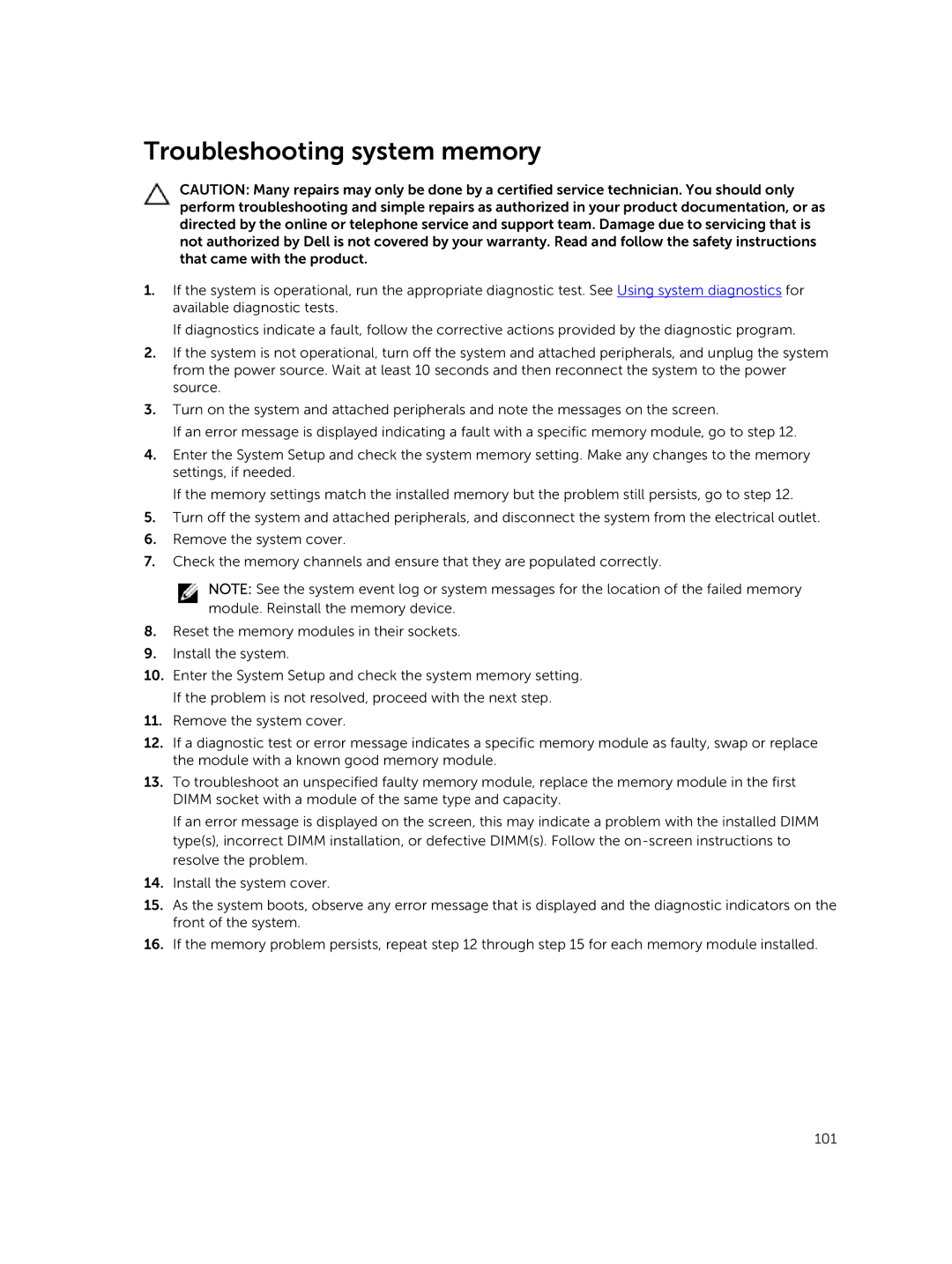 Dell 7910 owner manual Troubleshooting system memory 