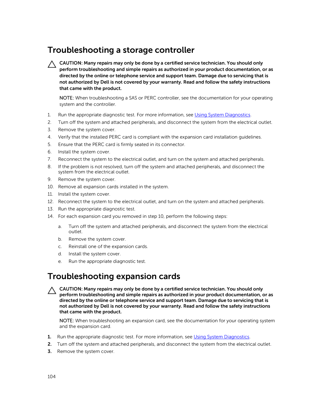 Dell 7910 owner manual Troubleshooting a storage controller, Troubleshooting expansion cards 