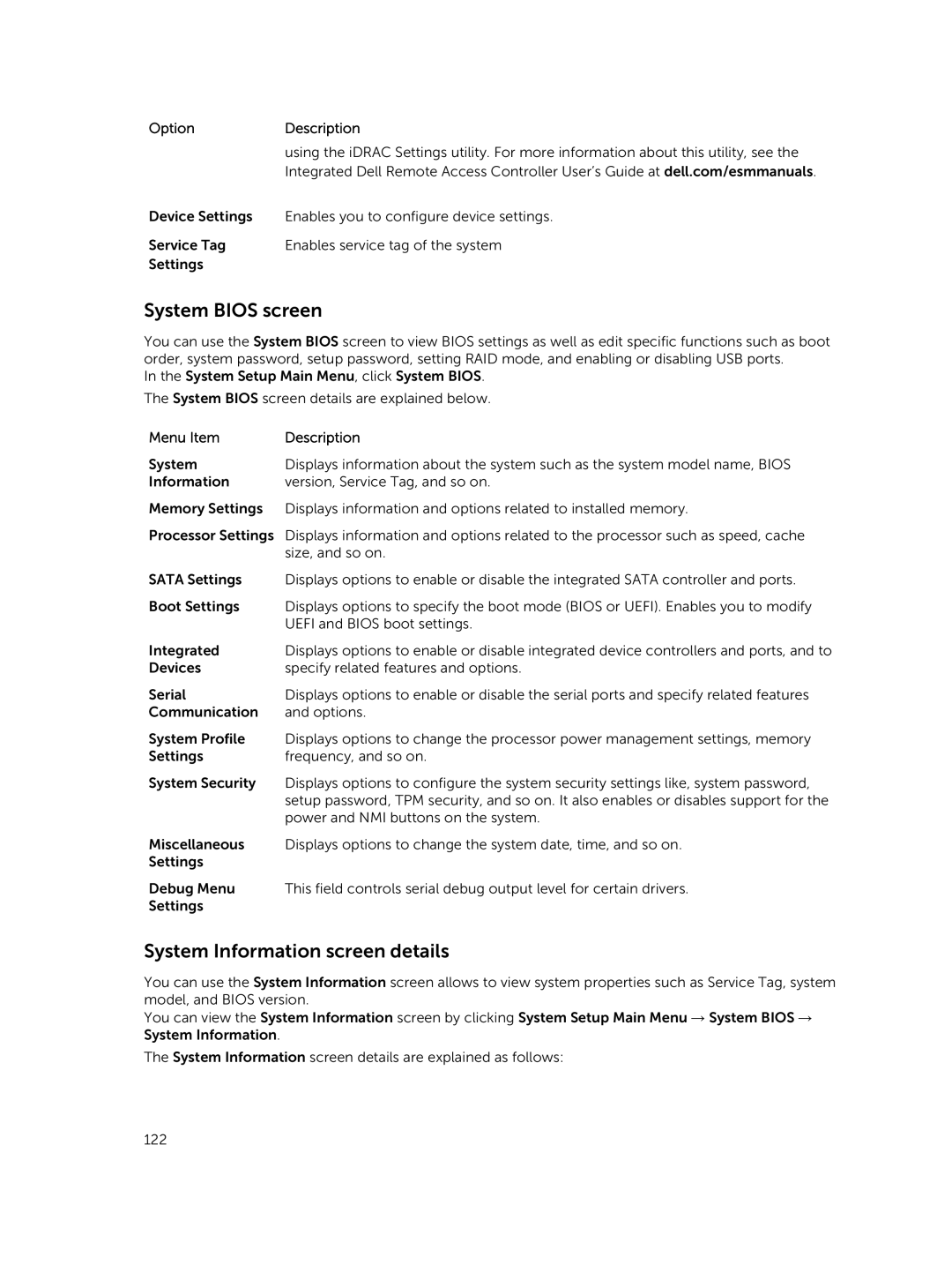 Dell 7910 owner manual System Bios screen, System Information screen details 