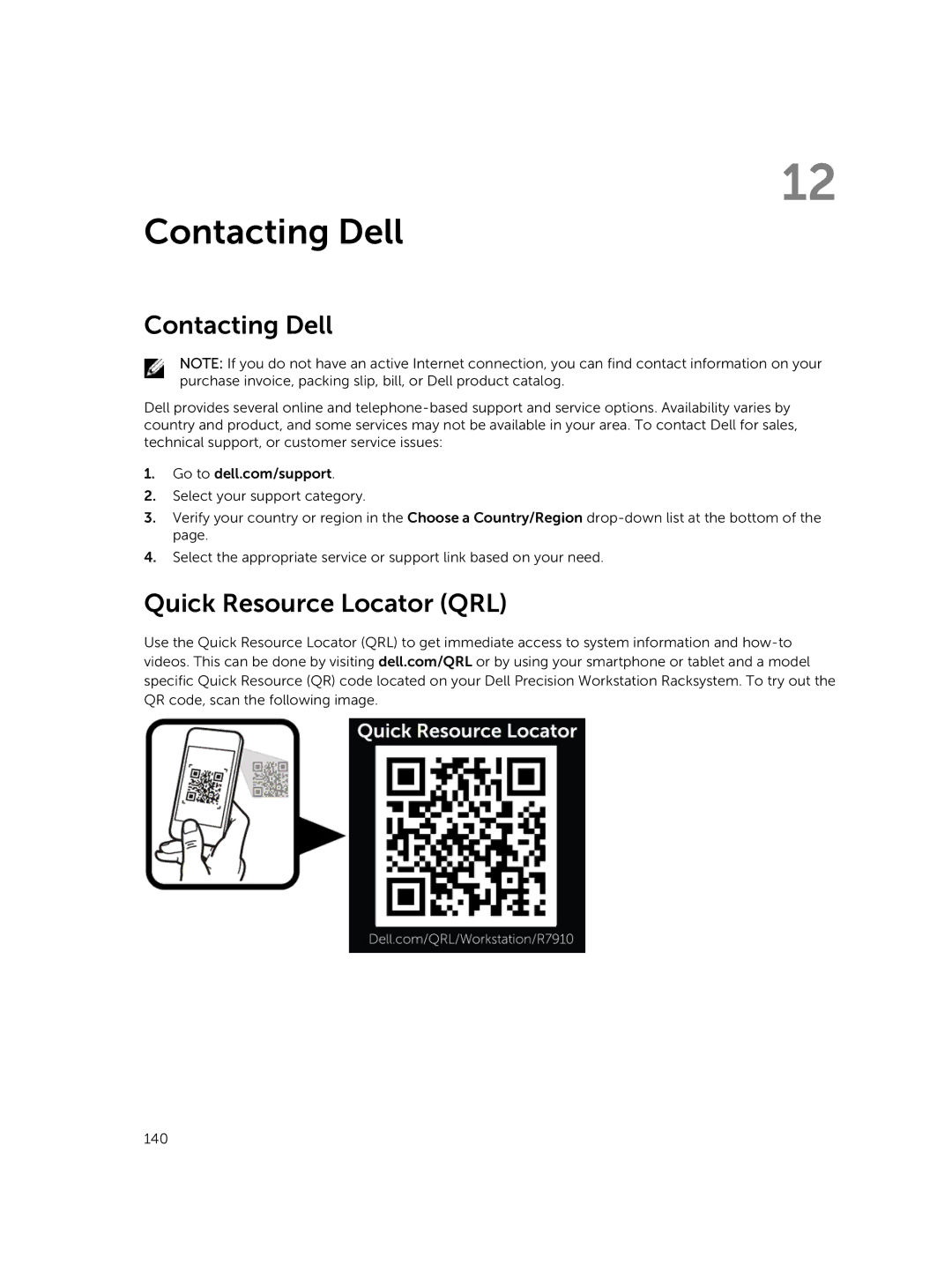 Dell 7910 owner manual Contacting Dell, Quick Resource Locator QRL 