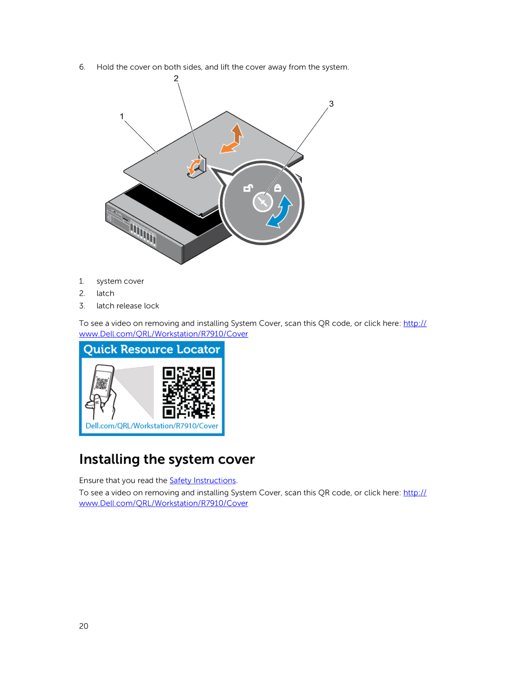 Dell 7910 owner manual Installing the system cover 