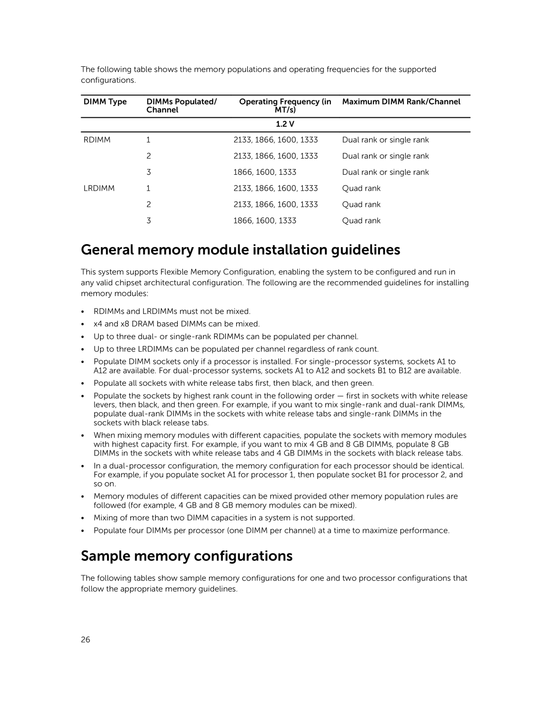 Dell 7910 owner manual General memory module installation guidelines, Sample memory configurations 