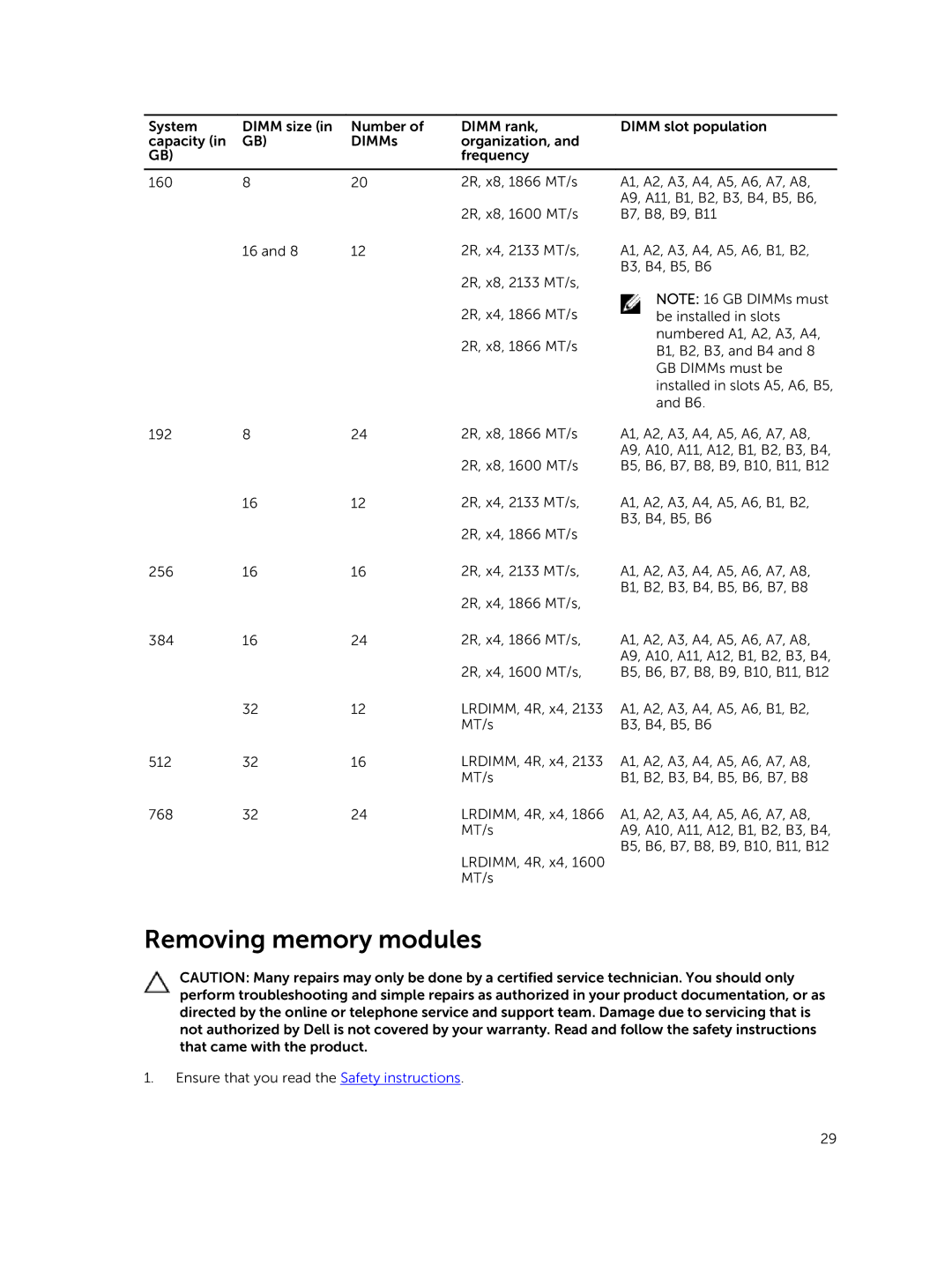 Dell 7910 owner manual Removing memory modules 