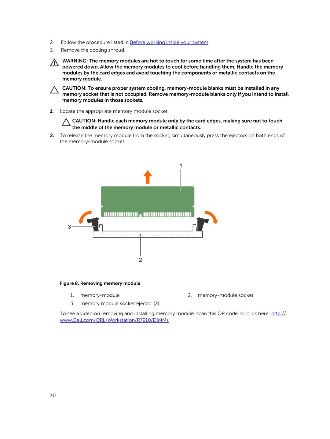 Dell 7910 owner manual Removing memory module 