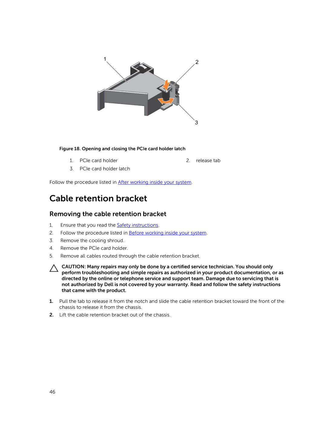 Dell 7910 owner manual Cable retention bracket, Removing the cable retention bracket 